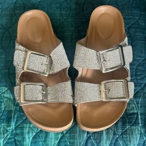 Madden Girl Silver Buckle & Rhinestone Sandals